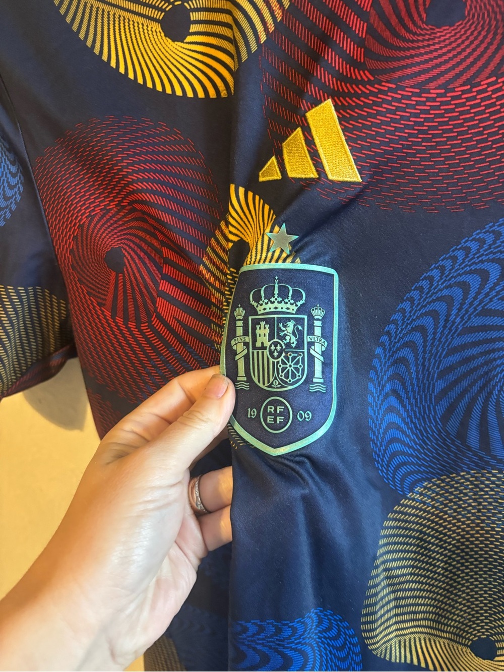 adidas  Navy Blue Gold Red Graphic Soccer Jersey - Picture 6 of 6